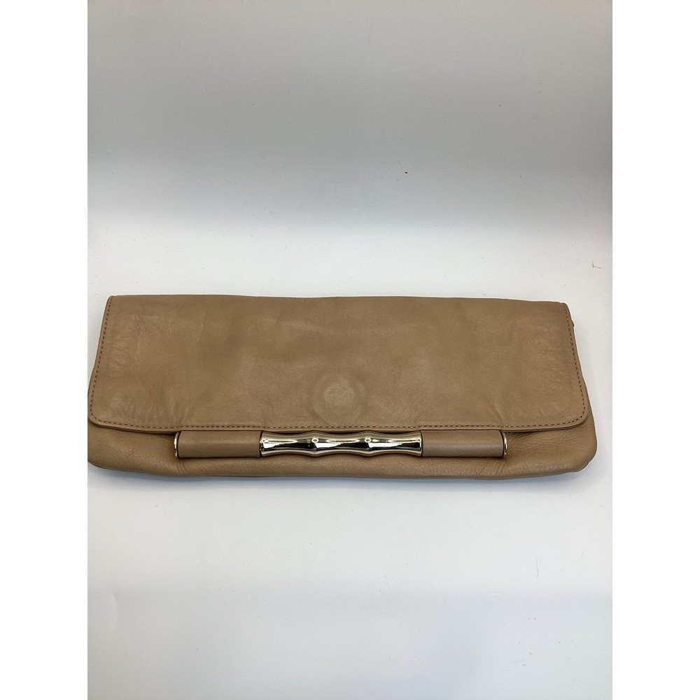 Elaine Turner Fold Over Clutch Camel Brown Leather Evening Bag